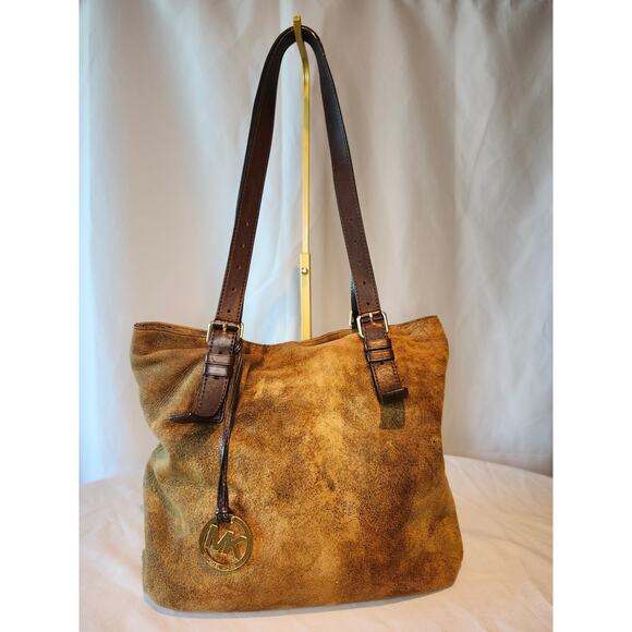 Michael Kors Suede Leather Tote Shoulder Bag adjustable strap MK Logo 2006 - Picture 1 of 16